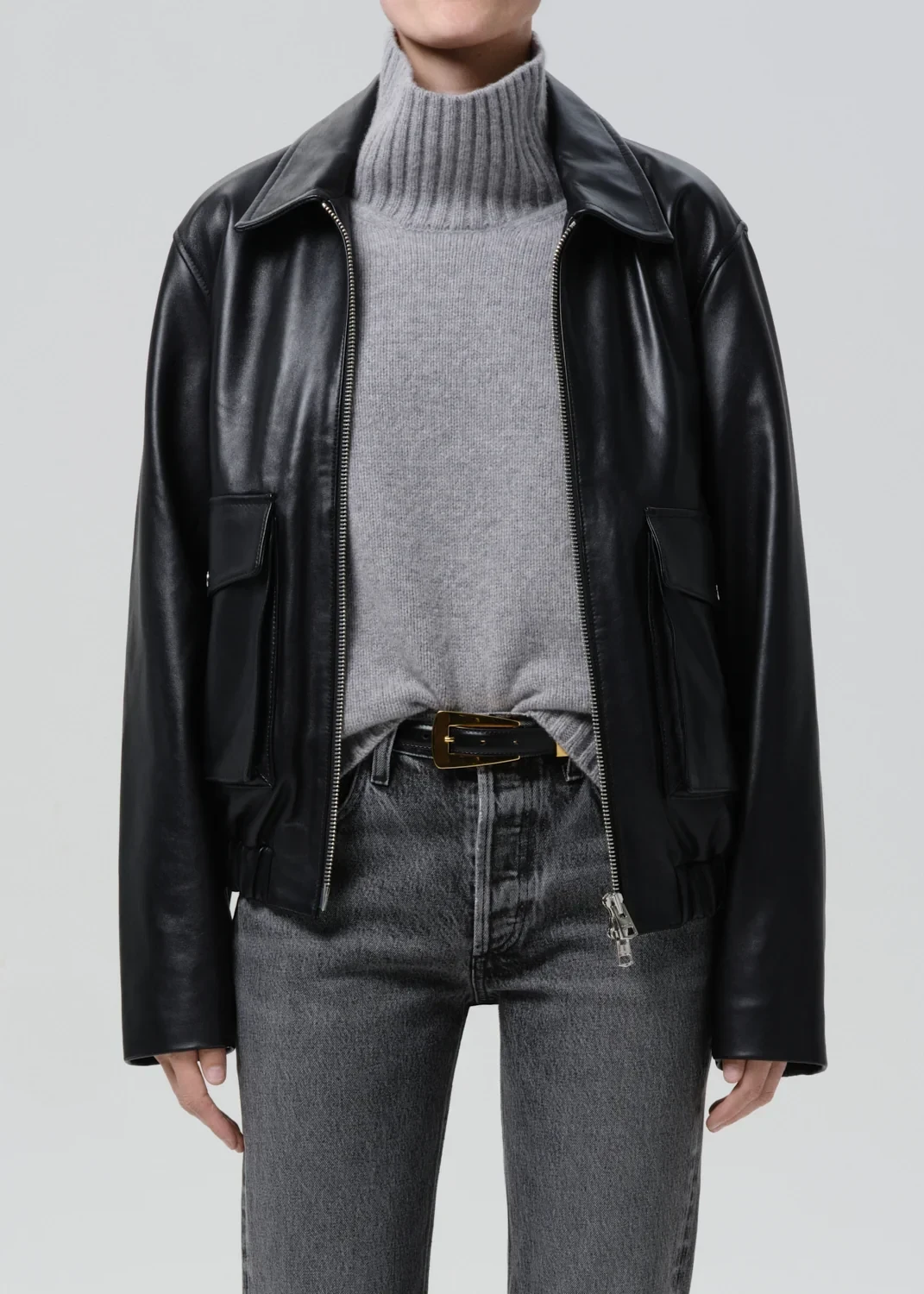 Zip Front Bomber Jacket in Black