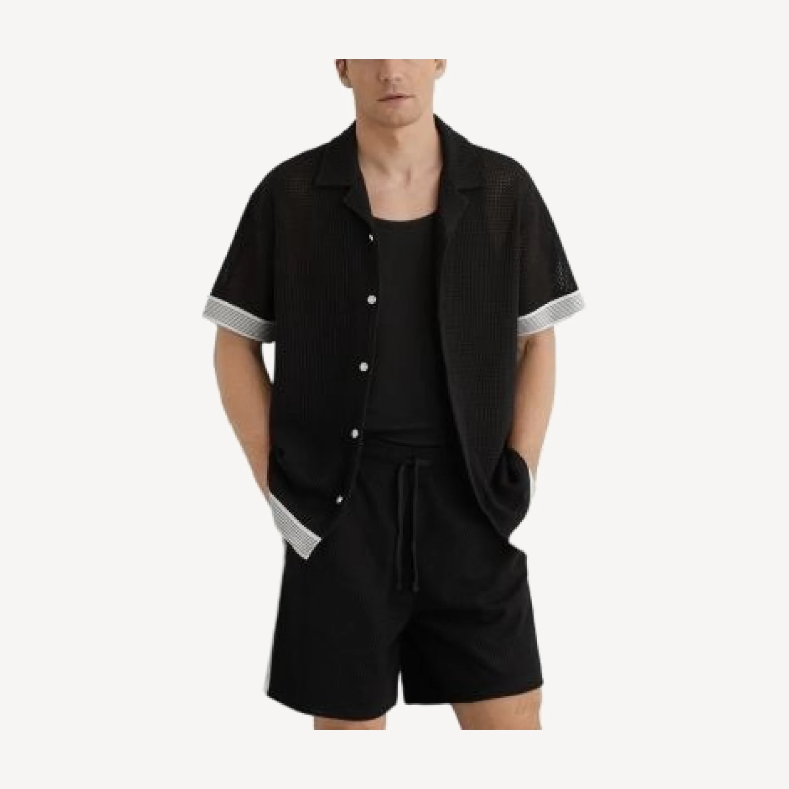 Reiss Aliso Short Sleeve Crochet Tape Cuban Shirt