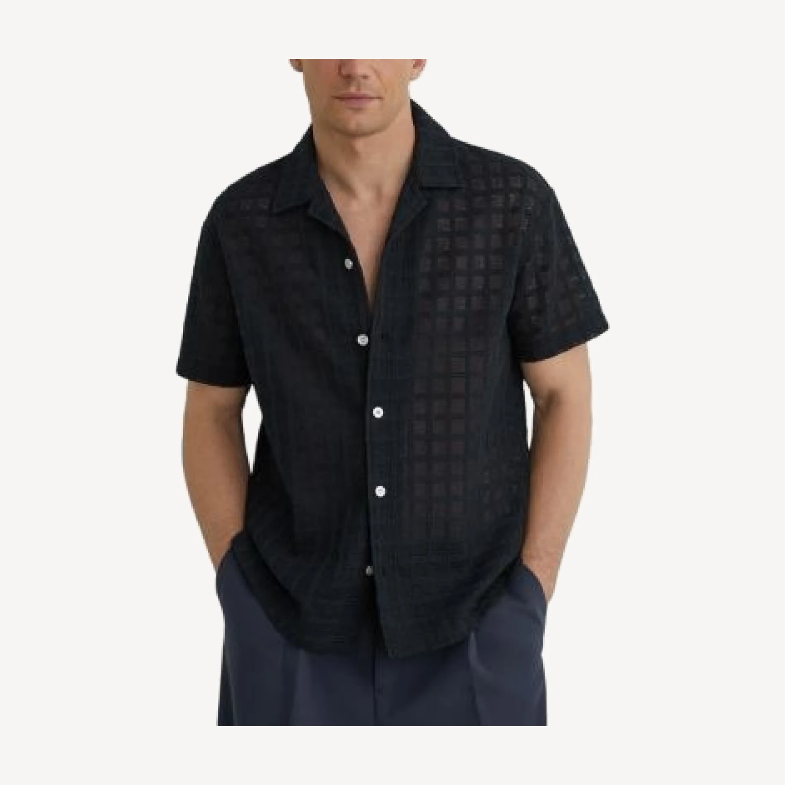 Reiss Short Sleeve Crochet Tile Cuban Collar Shirt