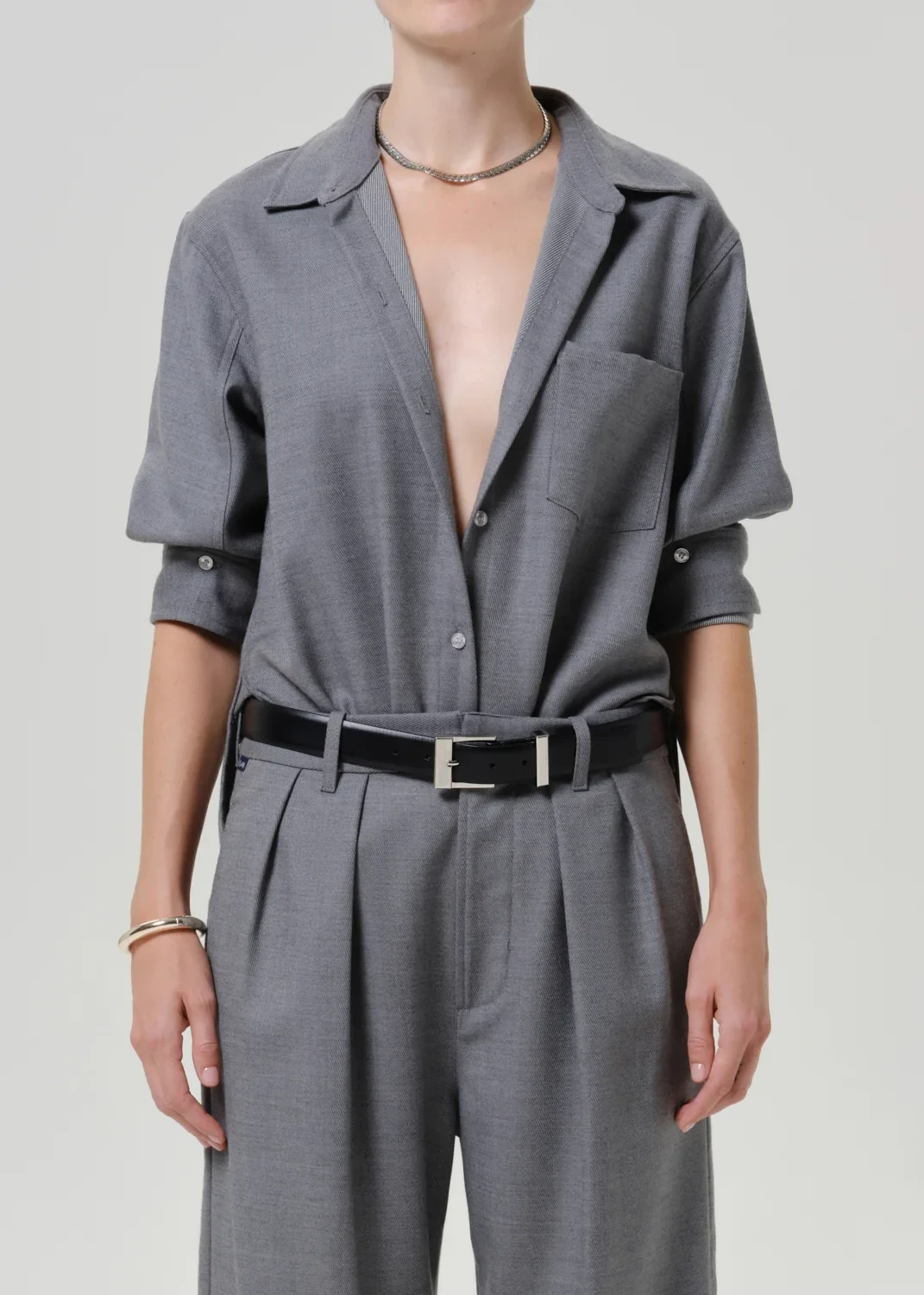Kayla Shrunken Italian Virgin Wool Shirt in Gris