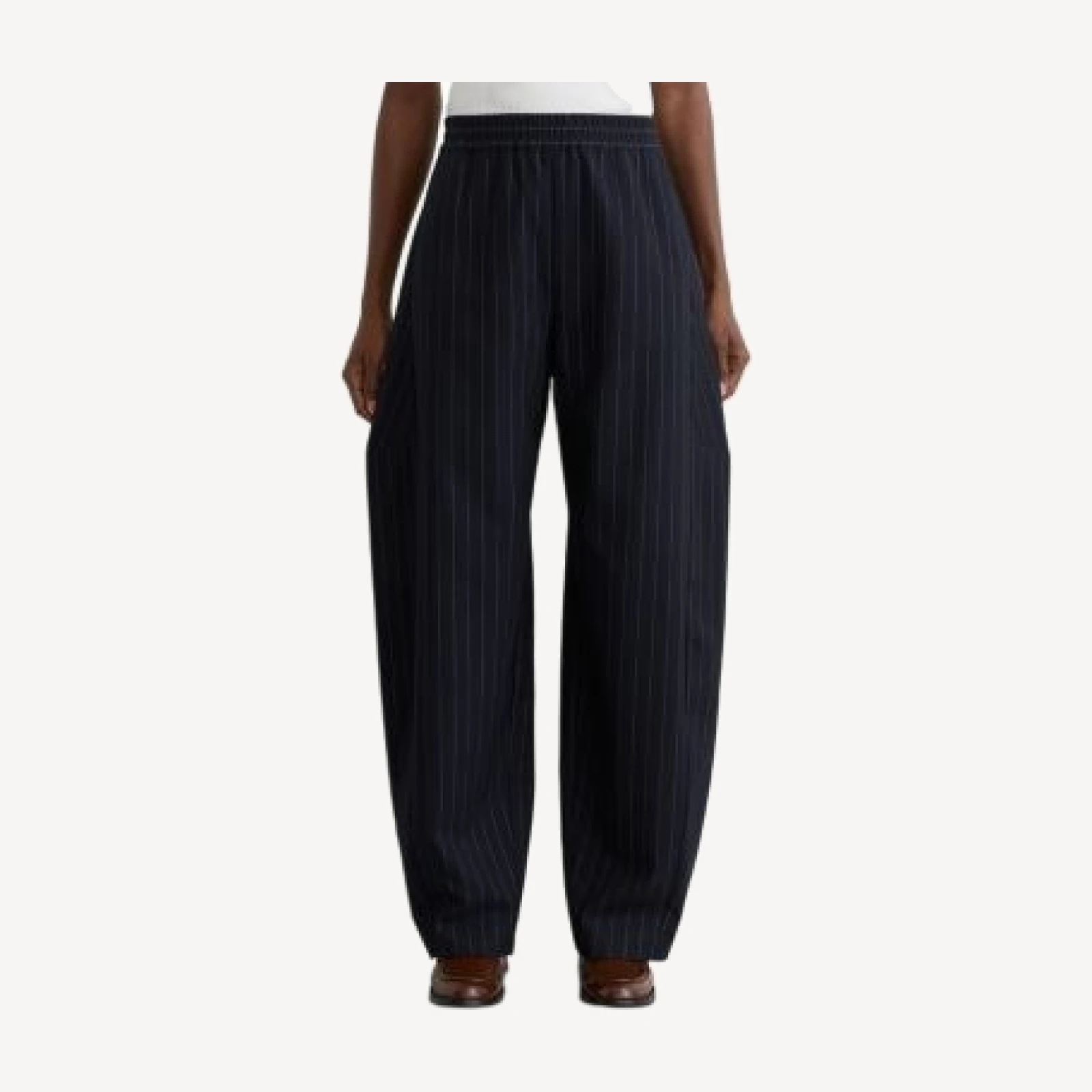 Reiss Elle Pinstriped High Rise Barrel Trousers