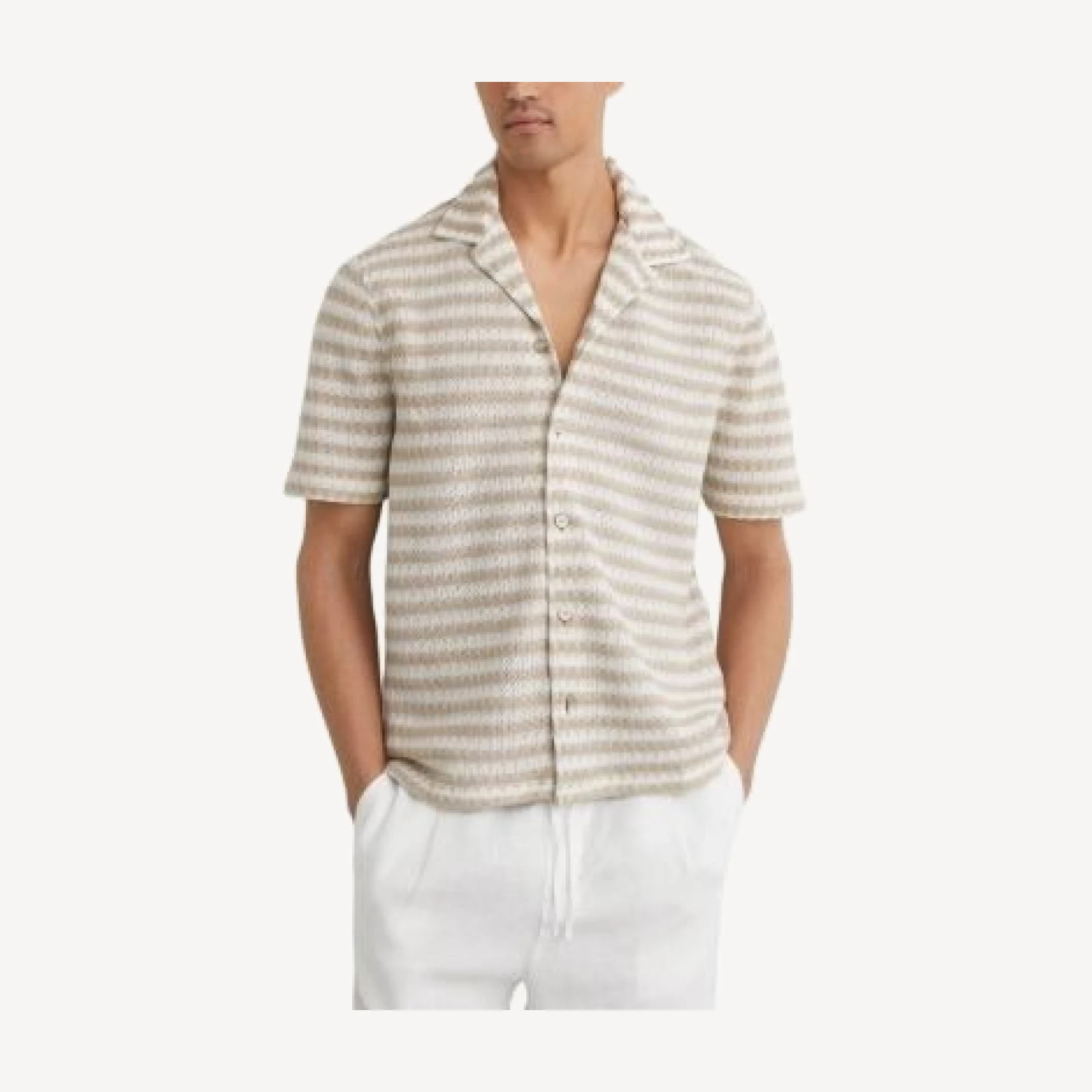Reiss Island Stripe Crochet Cuban Collar Shirt