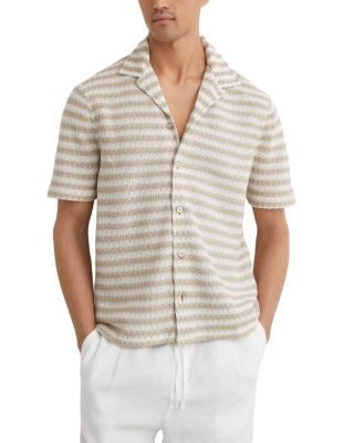 Reiss Island Stripe Crochet Cuban Collar Shirt