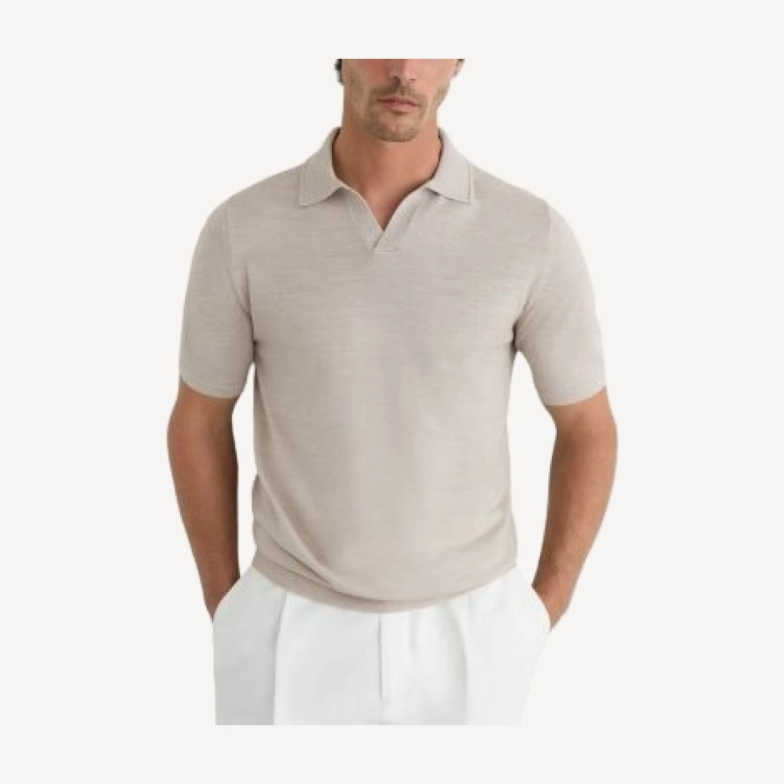 Reiss Stone Mouline Wool Polo Shirt