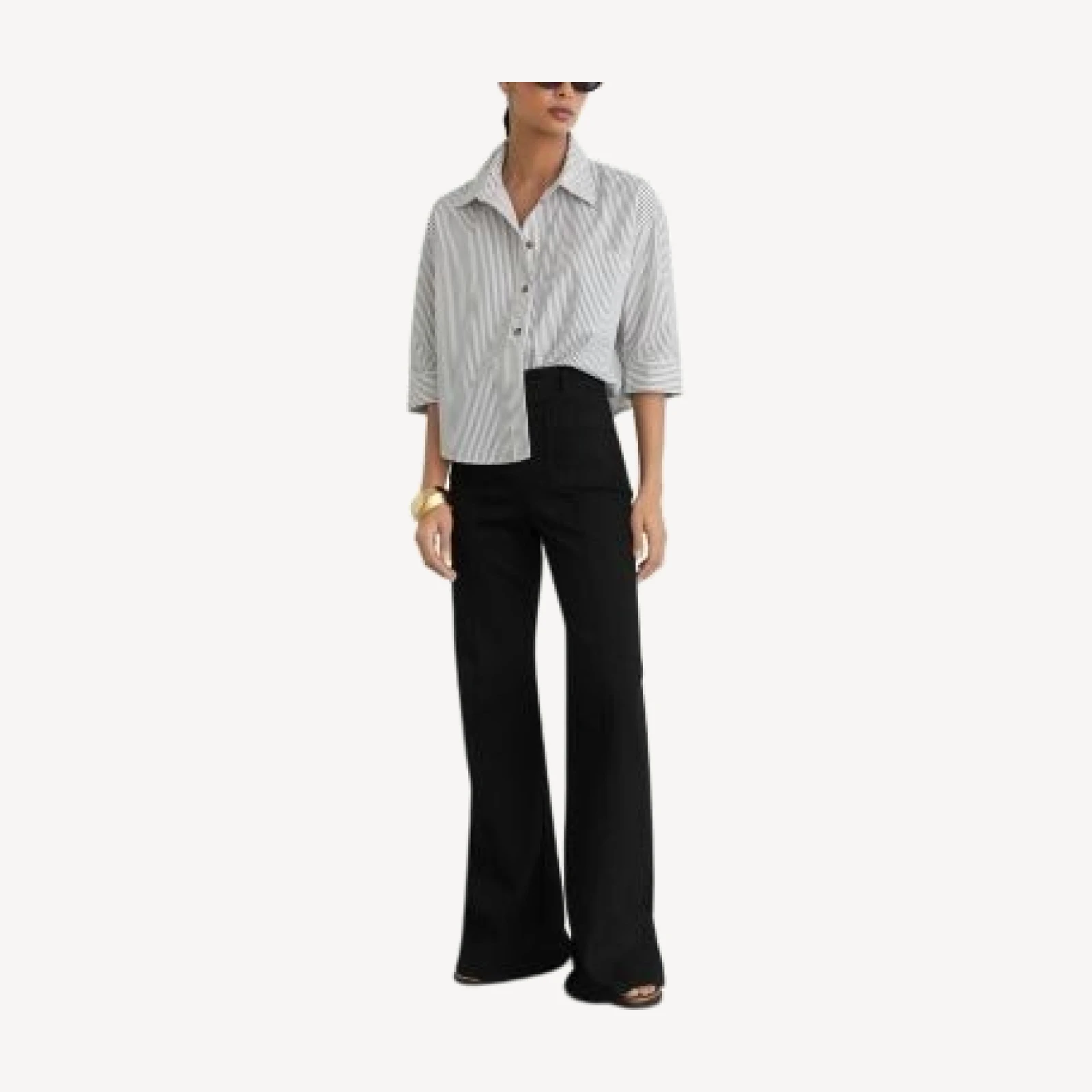 Reiss Cropped Cotton Stripe Button Down Shirt