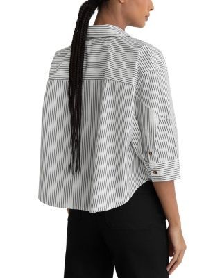 Reiss Cropped Cotton Stripe Button Down Shirt