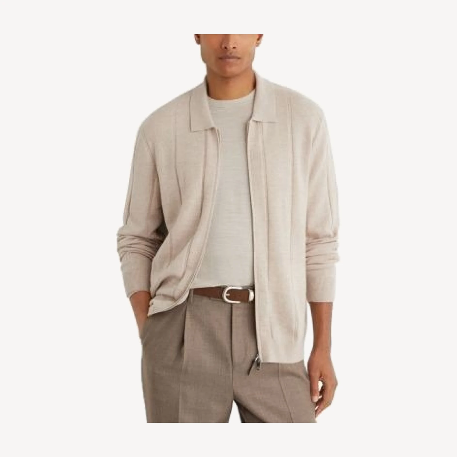 Reiss Martindale Wool Zip Check Cardigan Sweater