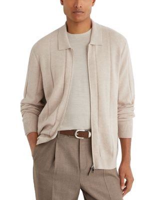 Reiss Martindale Wool Zip Check Cardigan Sweater