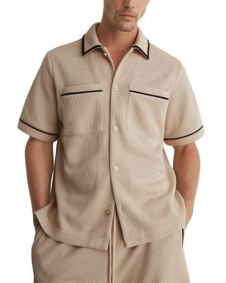 Reiss Weaver Short Sleeve Textured Piped Shirt