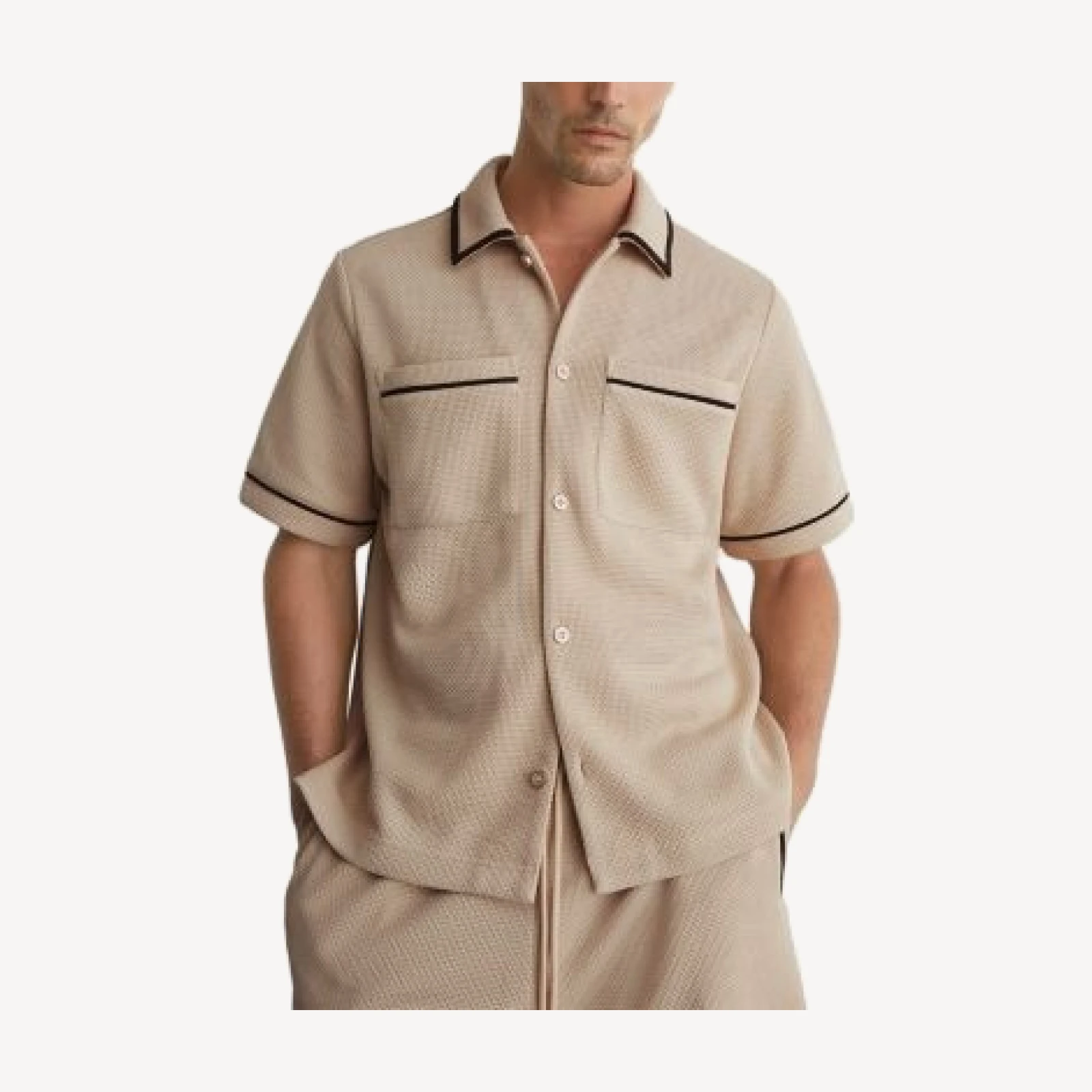 Reiss Weaver Short Sleeve Textured Piped Shirt