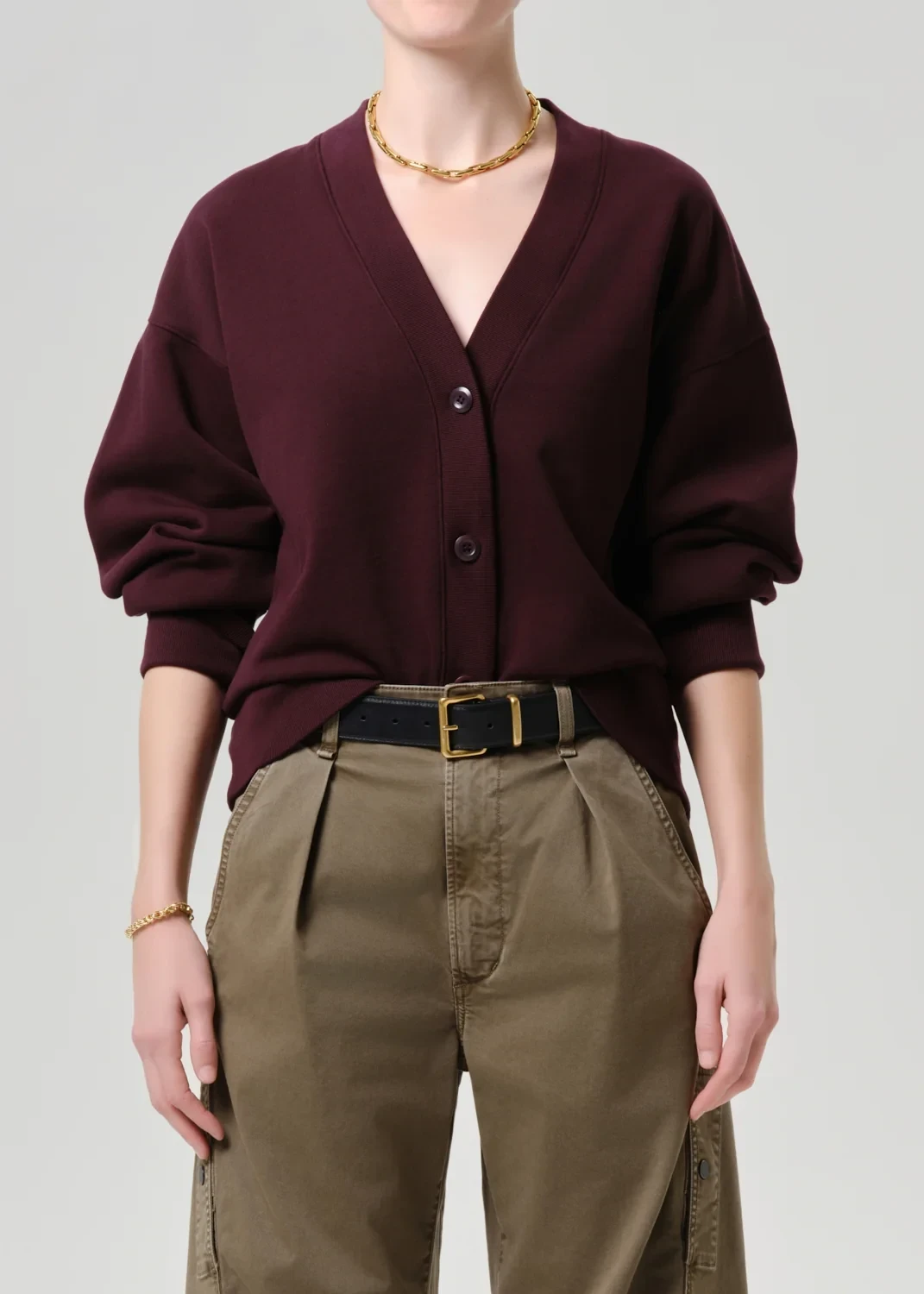 Fleece Cardigan in Mahogany