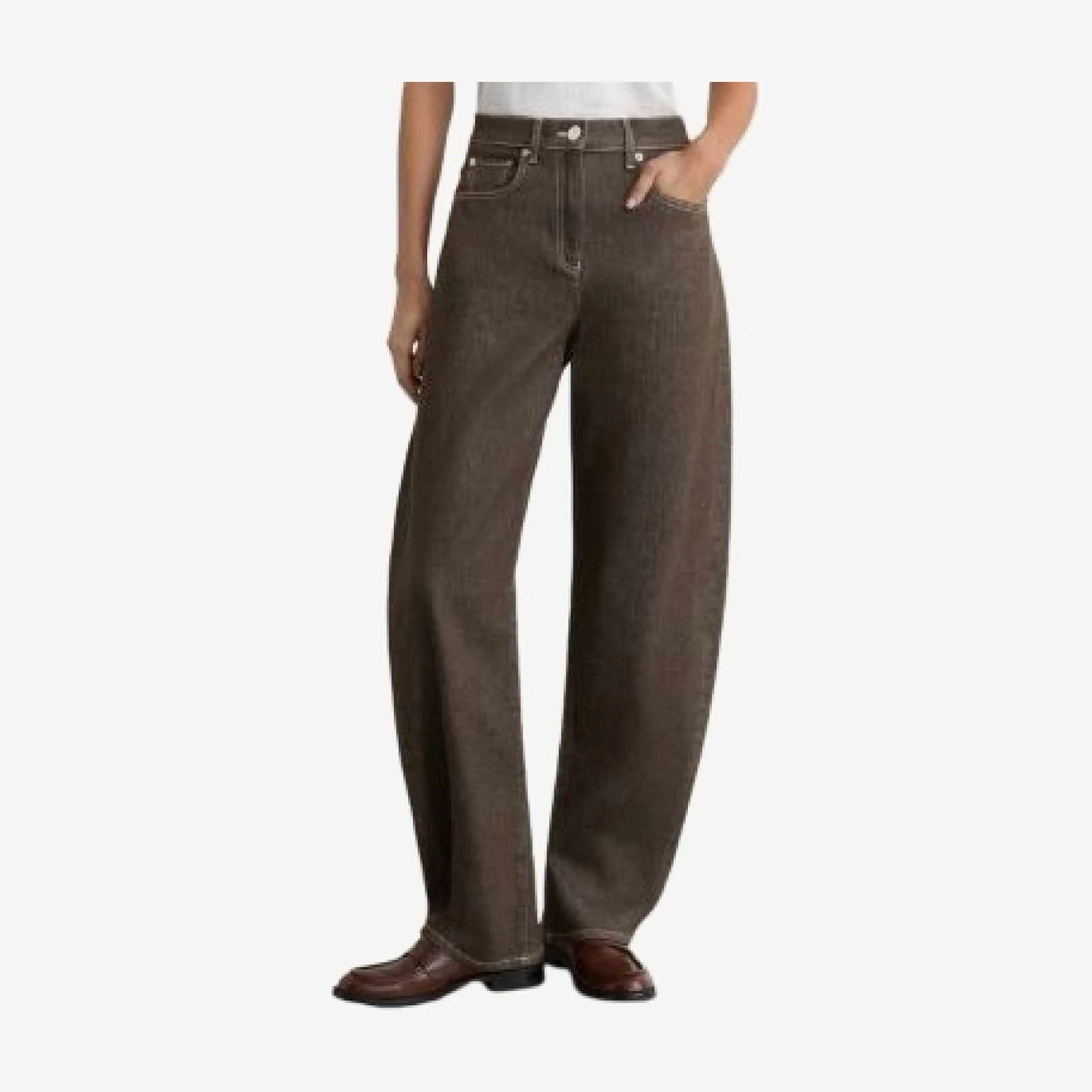 Reiss Sabel High Rise Barrel Jeans in Brown