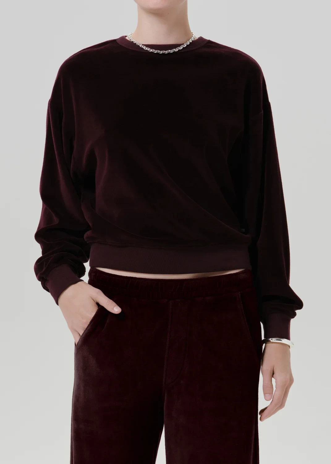 Vintage Plush Velour Crewneck in Burgundy