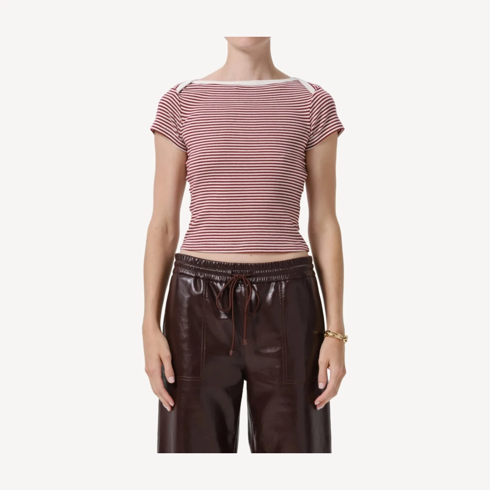 Baby Waffle Tee in Burgundy Cream Stripe