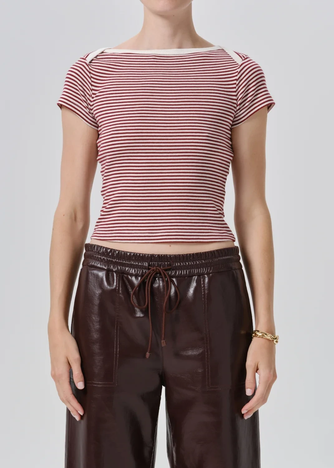 Baby Waffle Tee in Burgundy Cream Stripe