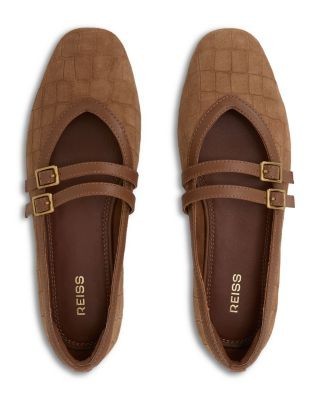 Reiss Women's Eliza Croc Embossed Suede Ballet Flats