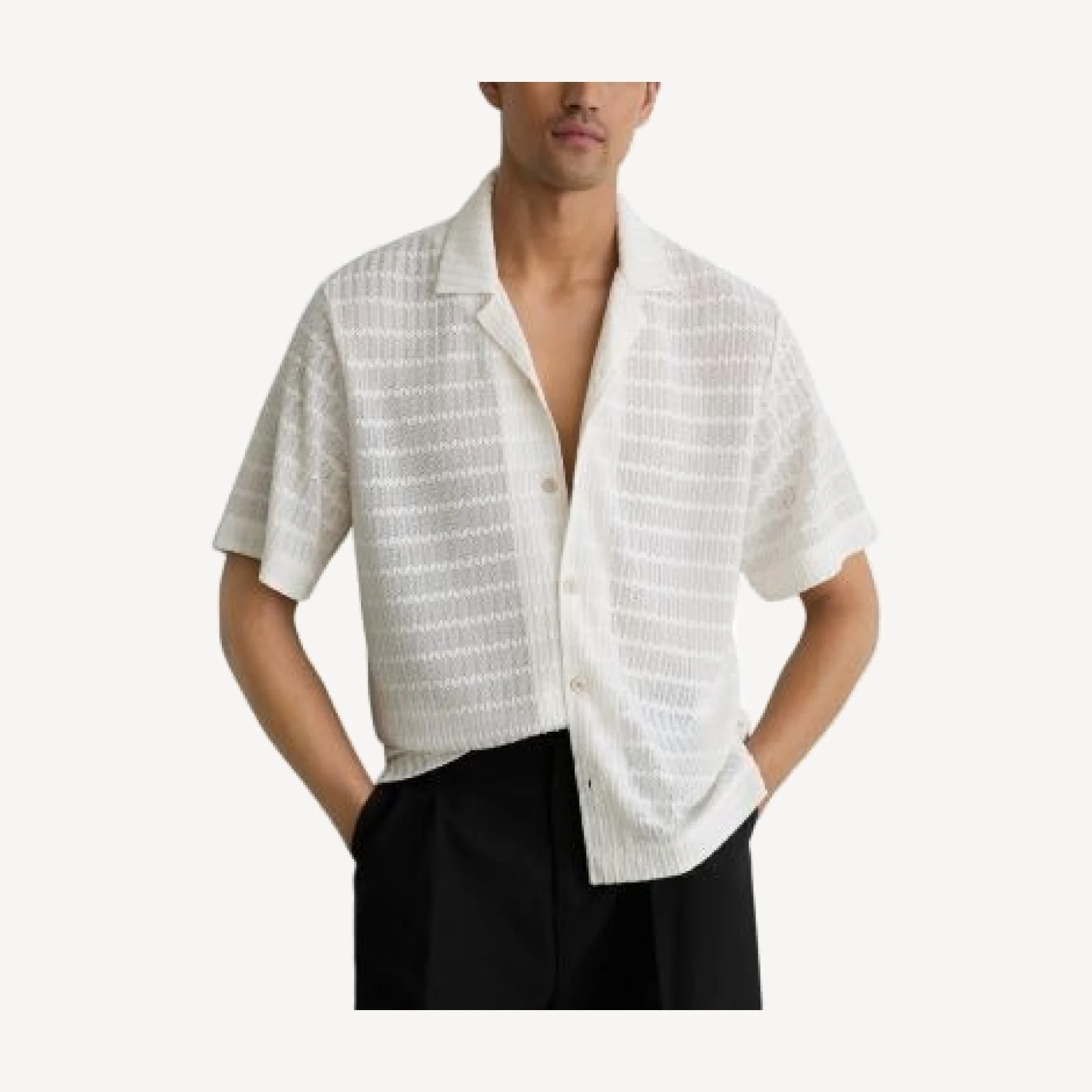 Reiss Crochet Stripe Cuban Shirt