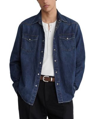 Reiss Mountain Cotton & Linen Indigo Pocket Shirt