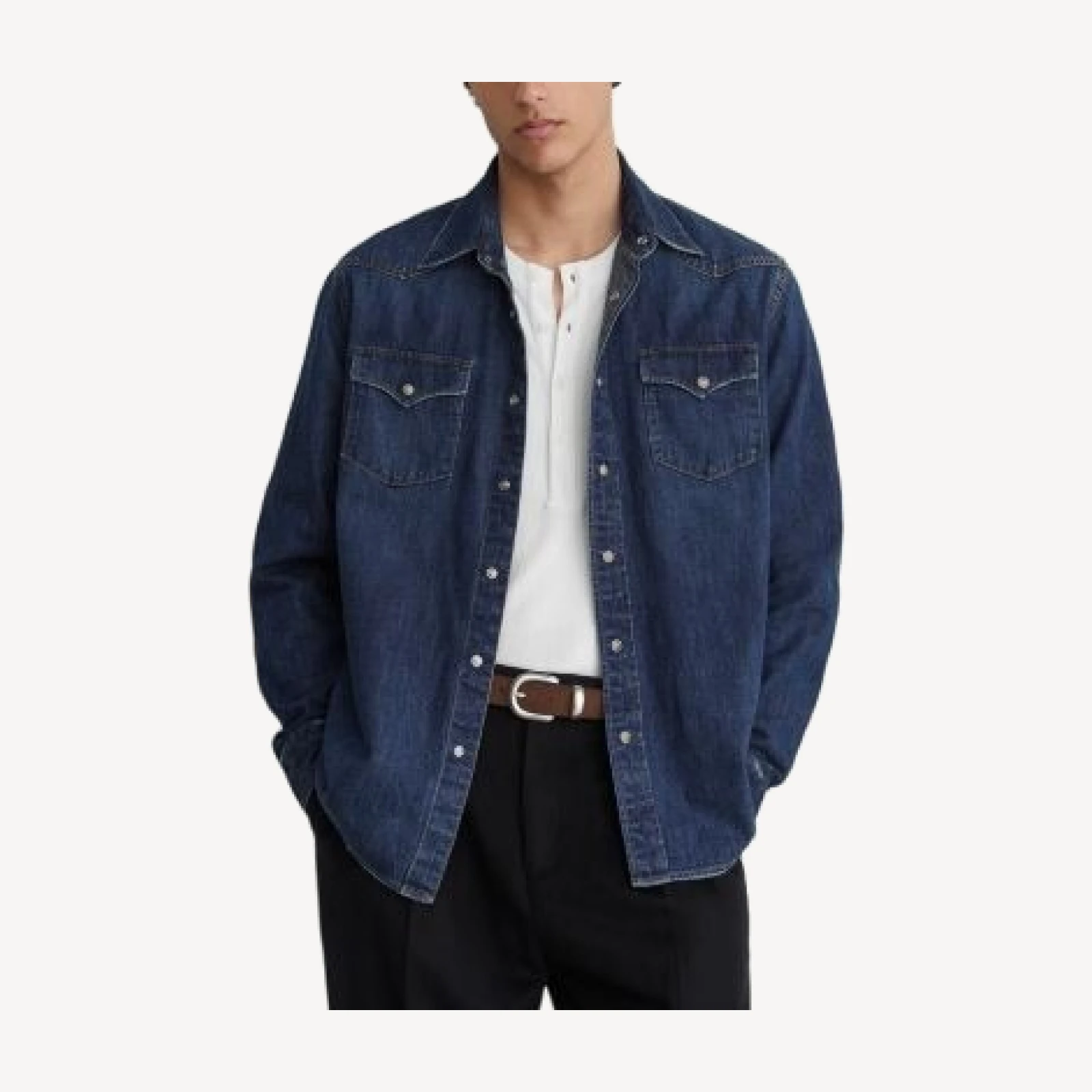 Reiss Mountain Cotton & Linen Indigo Pocket Shirt