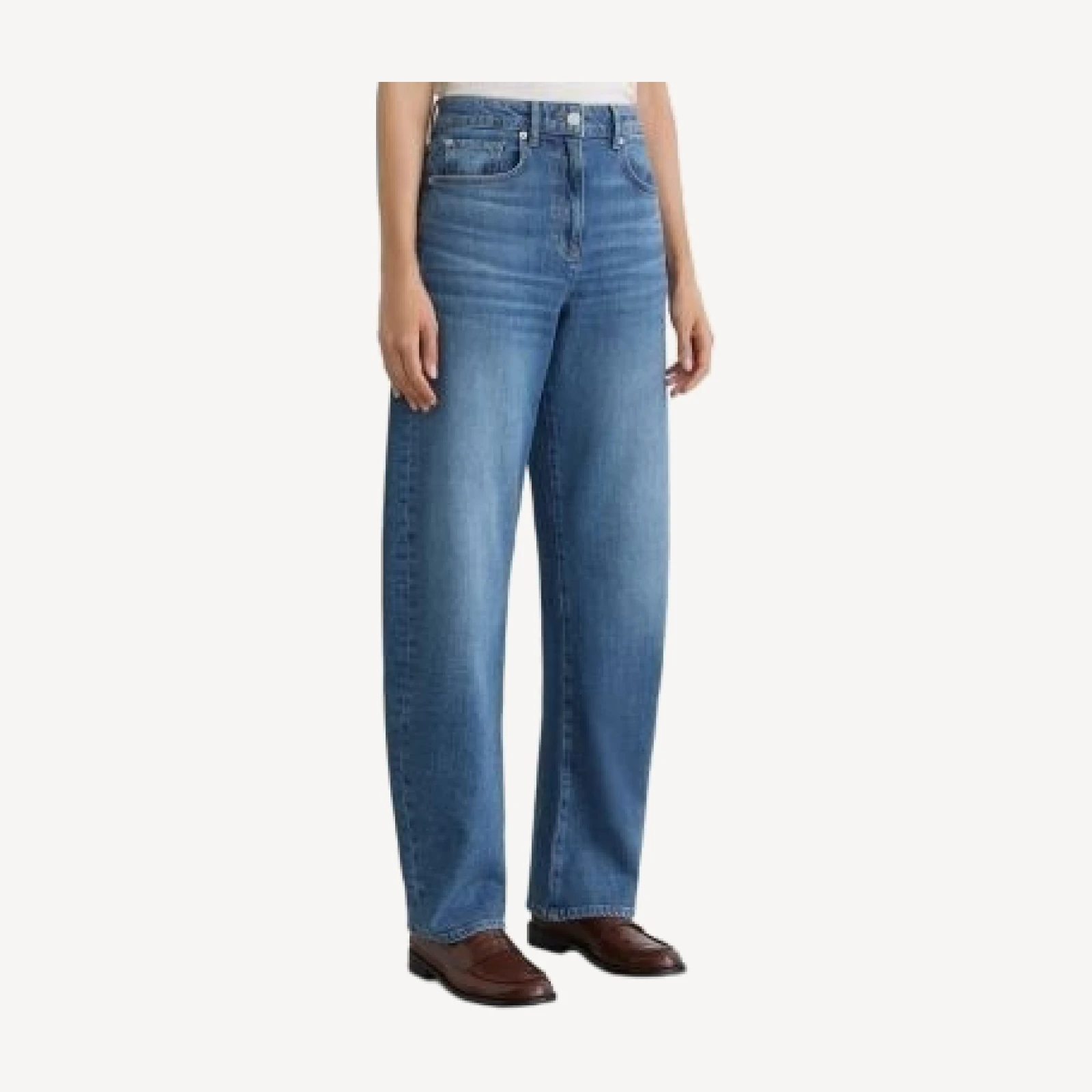 Reiss Petites Sabel High Rise Barrel Leg Jeans in Mid Blue