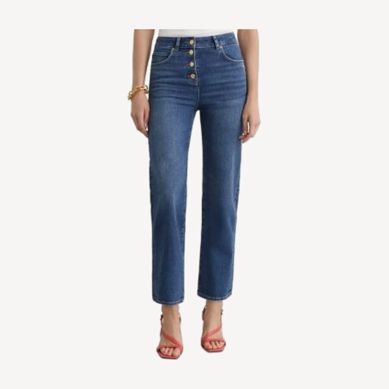 Reiss Lana High Rise Straight Leg Jeans in Mid Blue