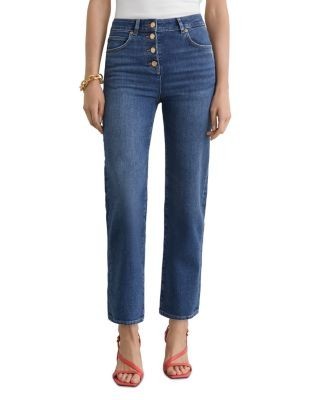 Reiss Petites Lana Mid rise Straight Leg Jeans in Mid Blue