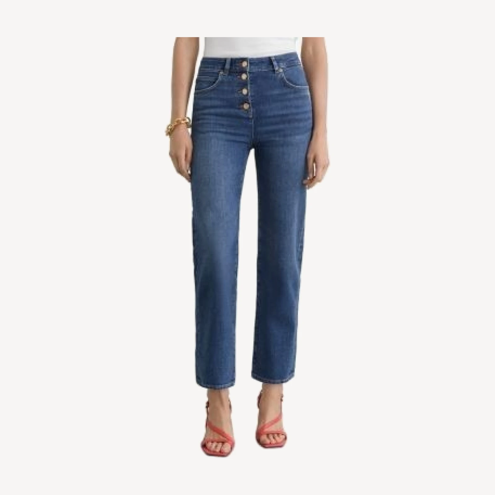 Reiss Petites Lana Mid rise Straight Leg Jeans in Mid Blue