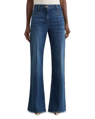 Reiss Claude High Rise Pintuck Flare Jeans in Mid Blue