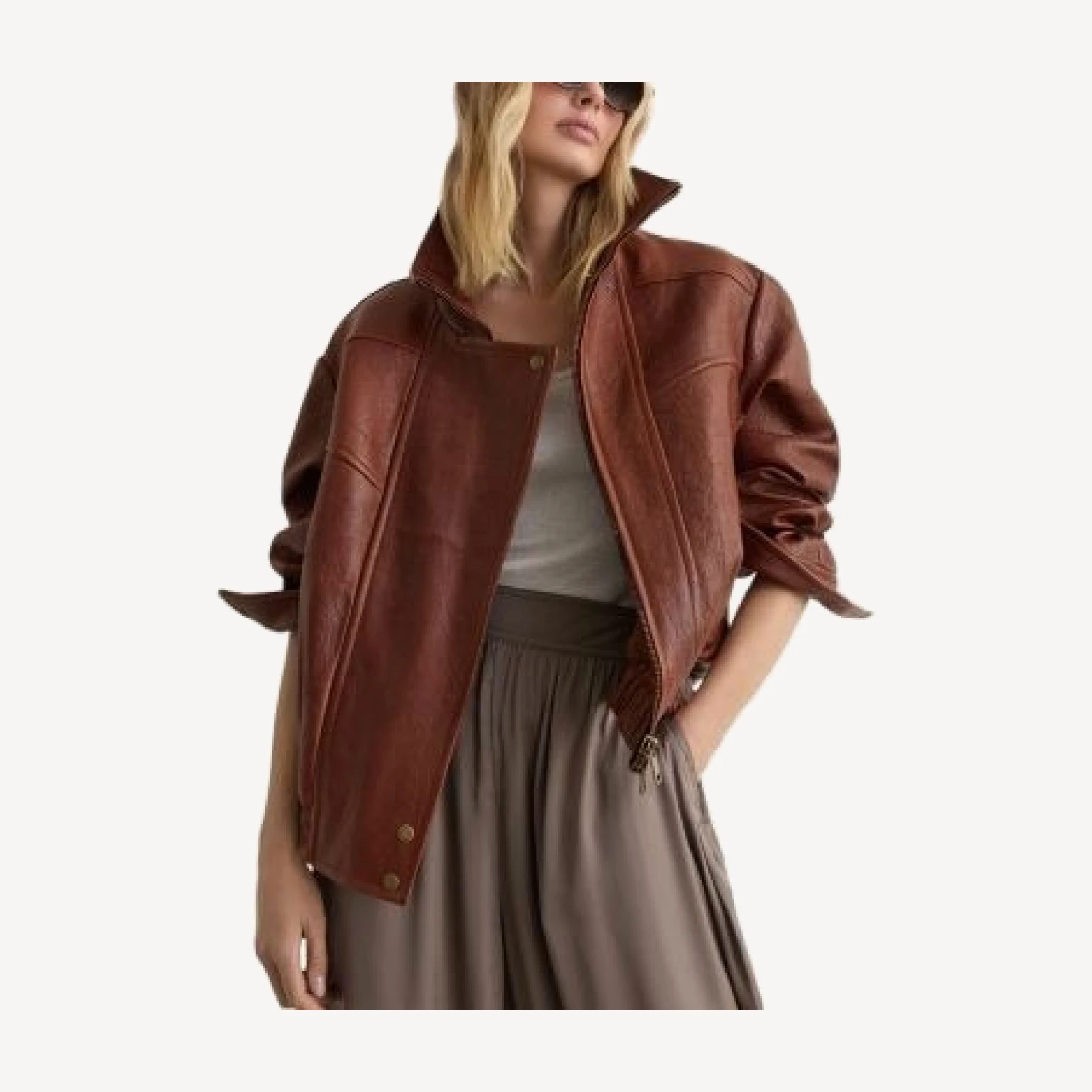 Reiss Petra Oversized Leather Jacket