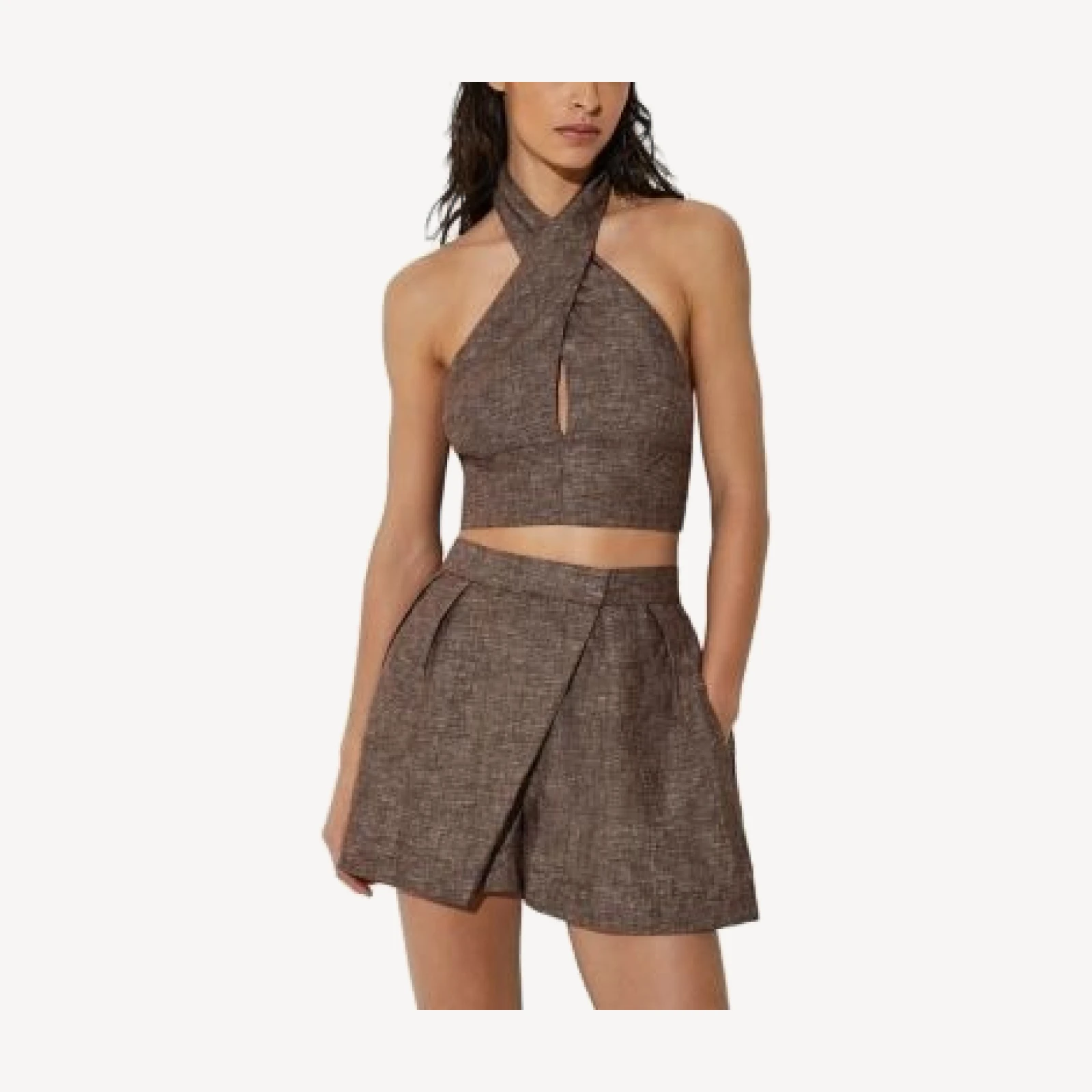 Reiss Serena Linen Wrap Front Crop Top