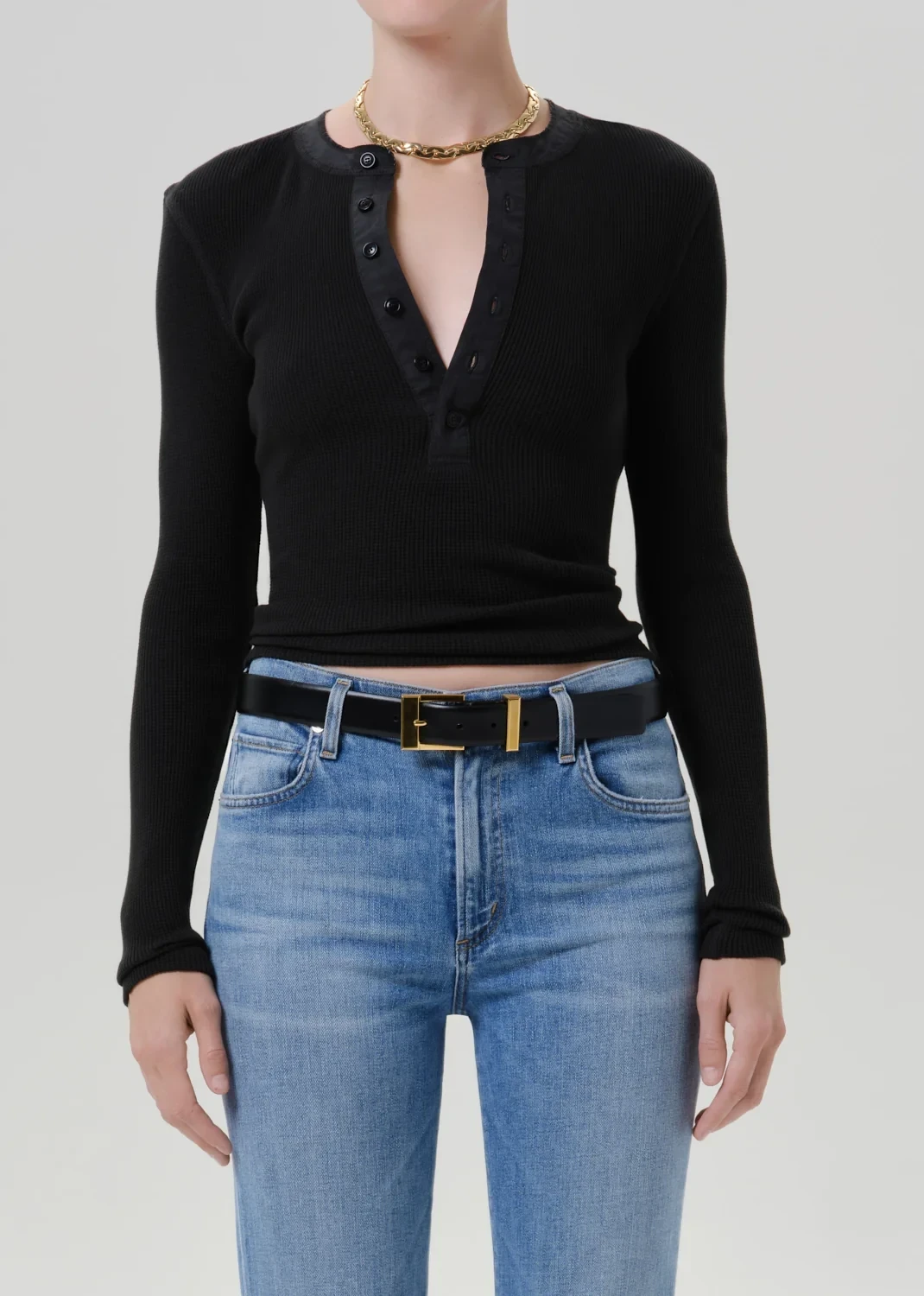 Drea Waffle Henley in Juniper