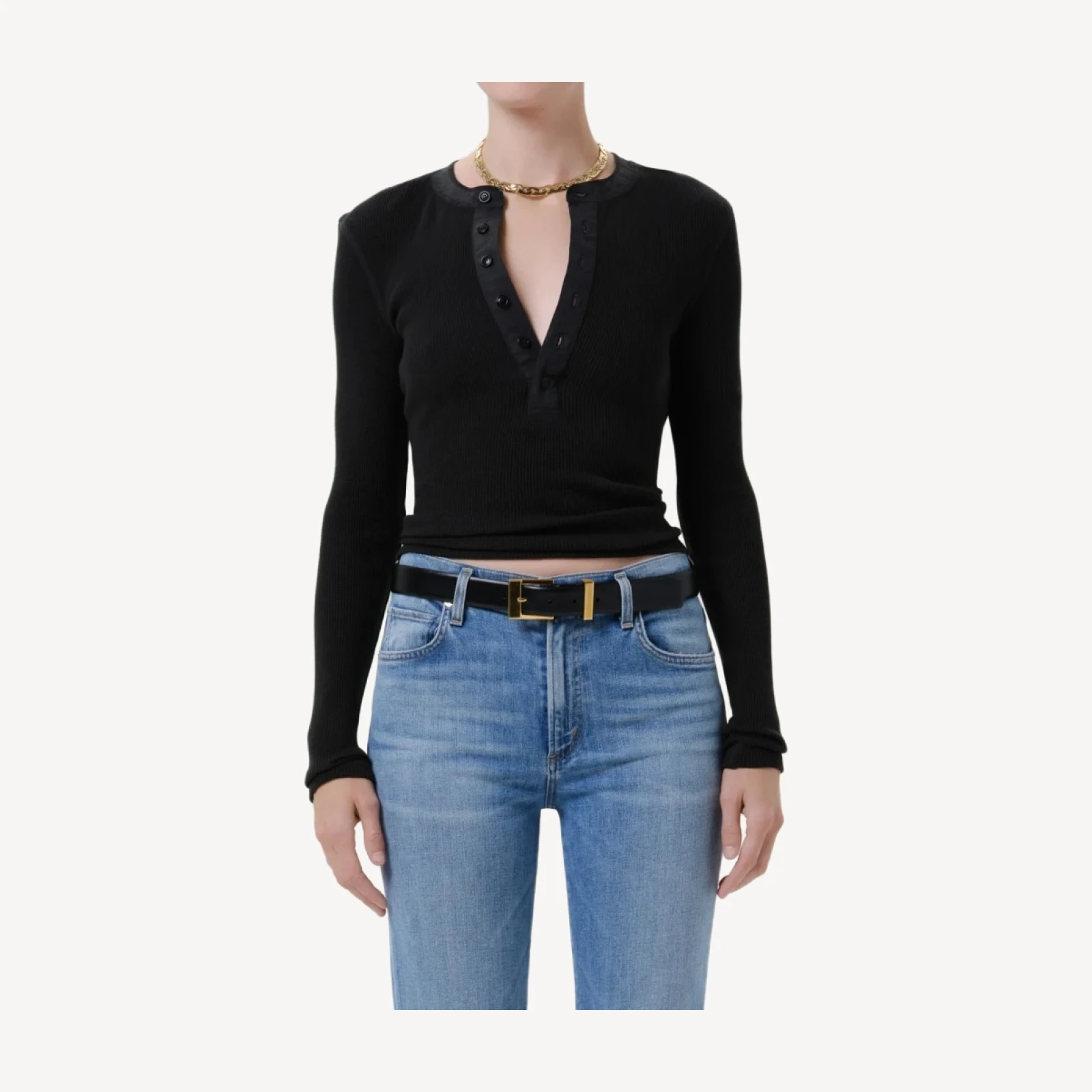 Drea Waffle Henley in Juniper