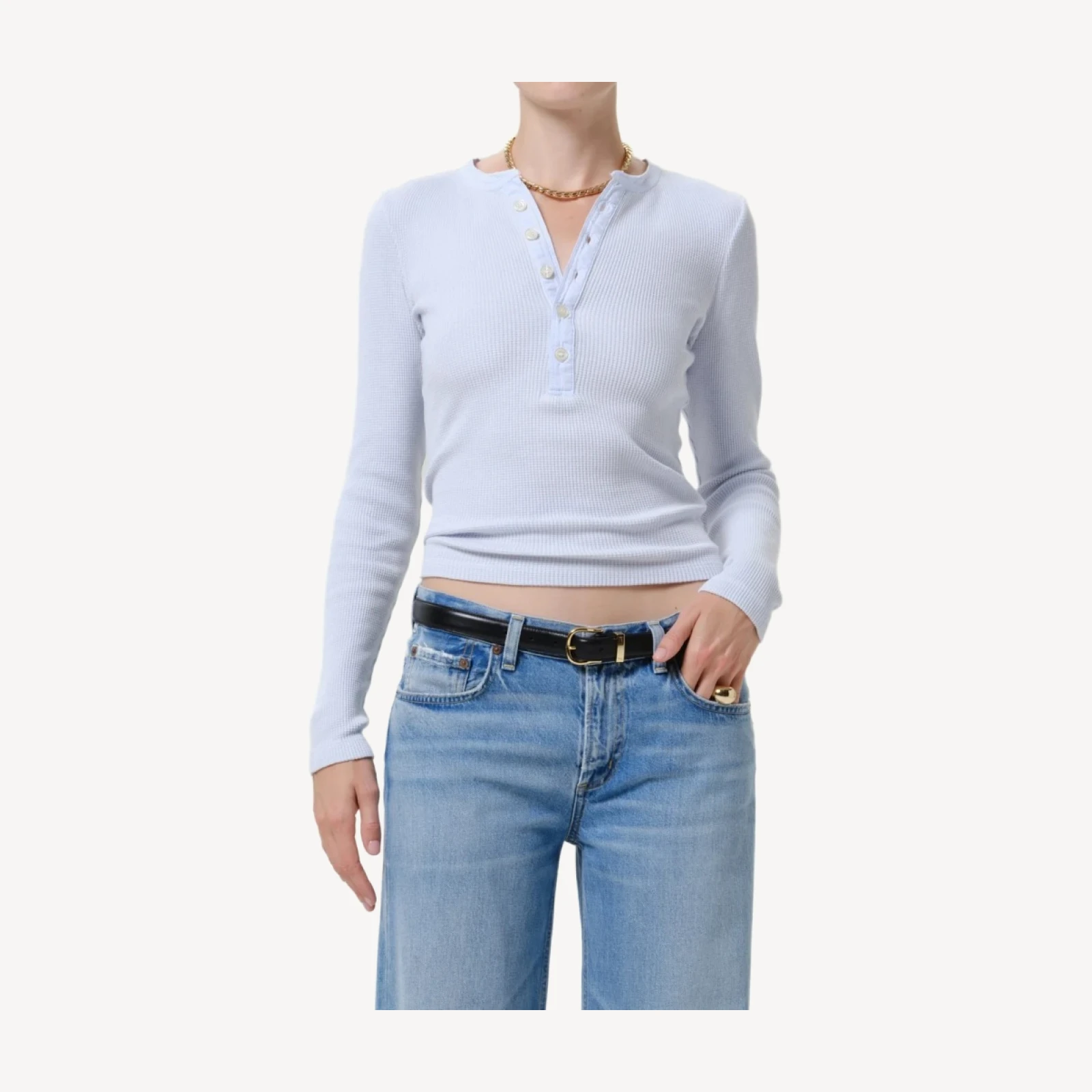 Drea Waffle Henley in Pindary