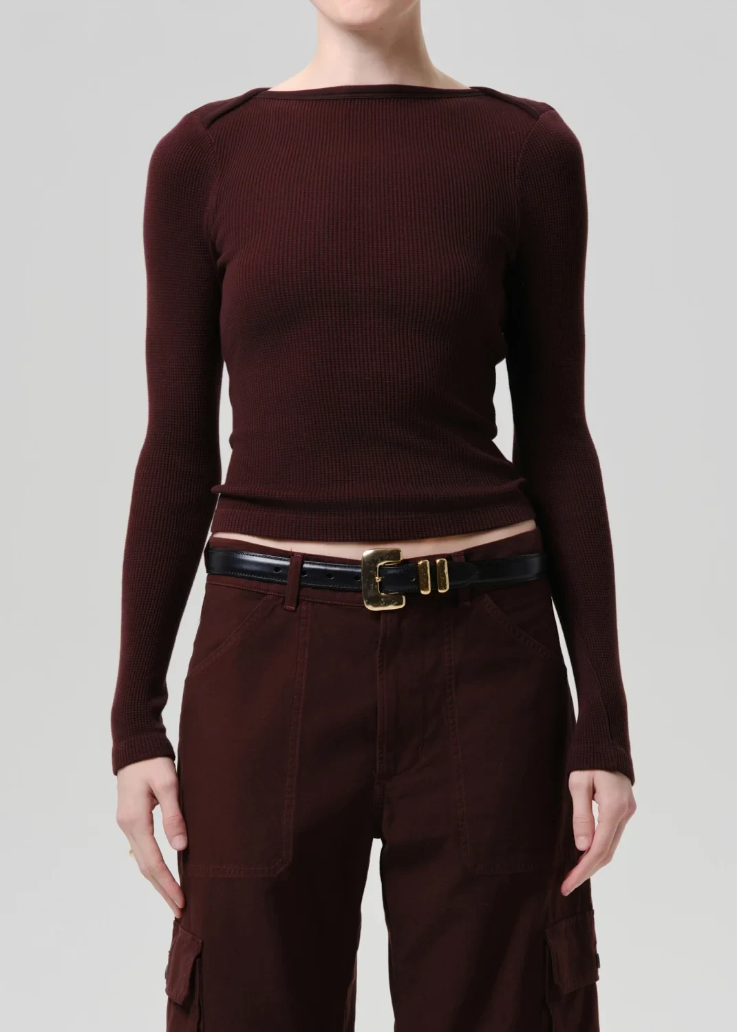 Long Sleeve Baby Waffle Tee in Mahogany