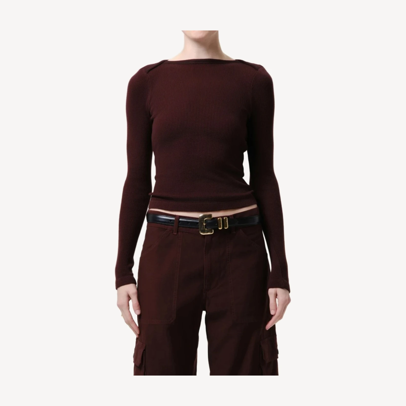 Long Sleeve Baby Waffle Tee in Mahogany