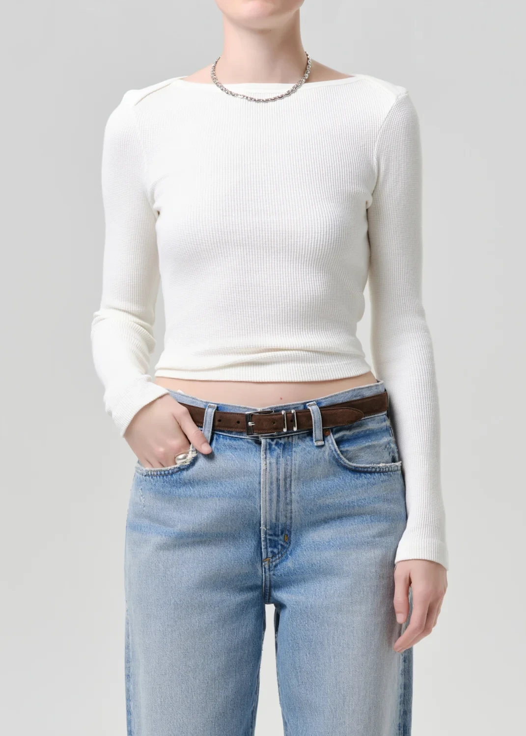 Long Sleeve Baby Waffle Tee in Pashmina