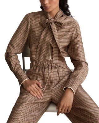 Reiss Minnie Tie Neck Long Sleeve Blouse