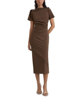 Reiss Ruched Boat Neck Midi Dress