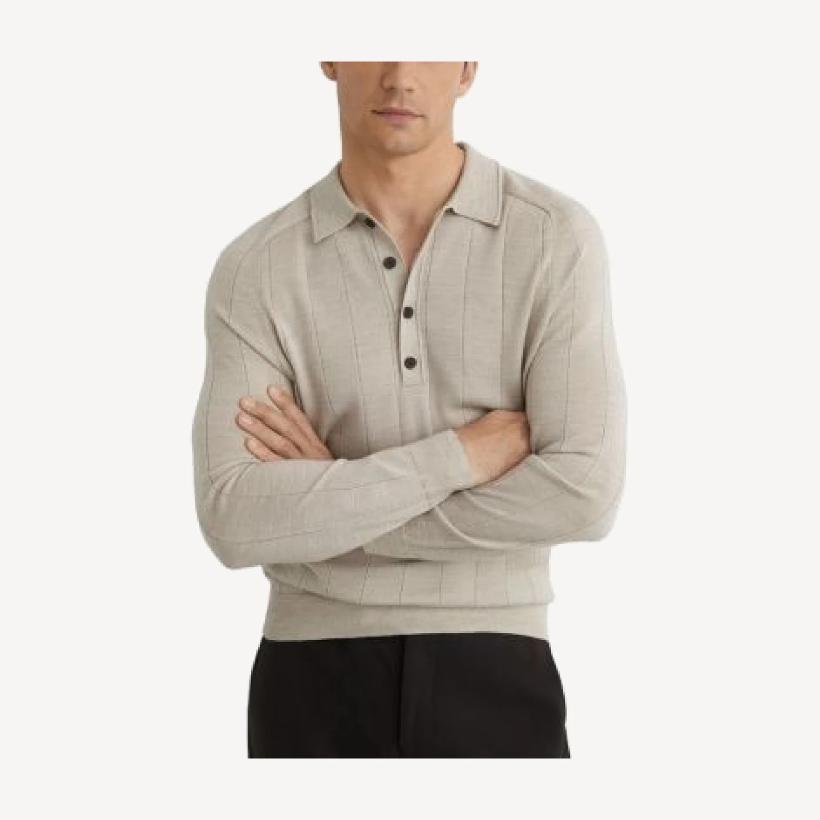 Reiss Greyson Ribbed Long Sleeve Merino Wool Polo