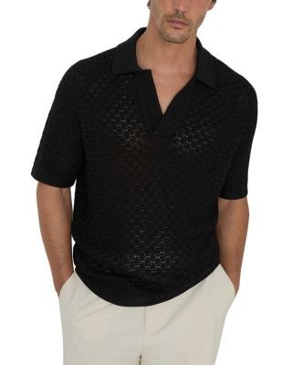 Reiss Raffarty Cotton Blend Open Collar Crochet Polo Shirt