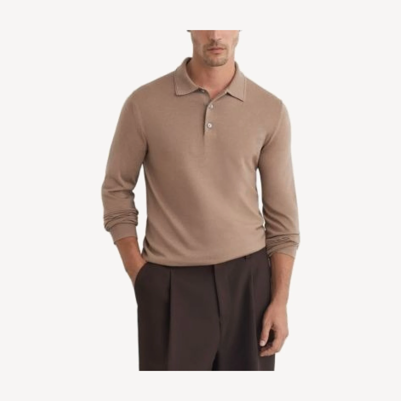 Reiss Camel Brown Wool Slim Polo Shirt