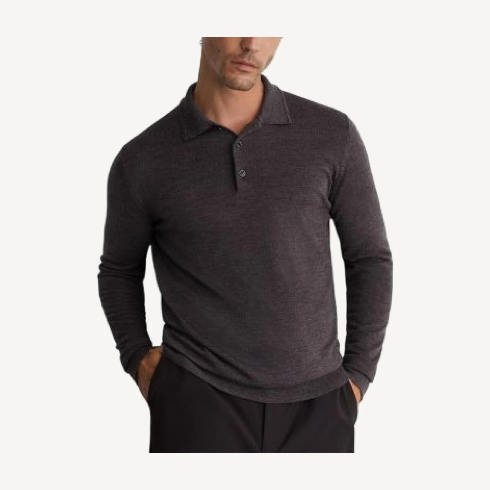 Reiss Dark Wicker Wool Slim Polo Shirt