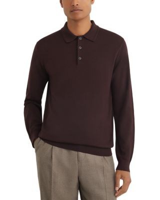 Reiss Bordeaux Wool Slim Polo Shirt