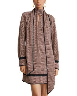 Reiss Contrast Trim Swing Dress with Scarf