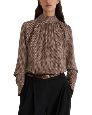 Reiss Tie Neck Blouson Sleeve Blouse
