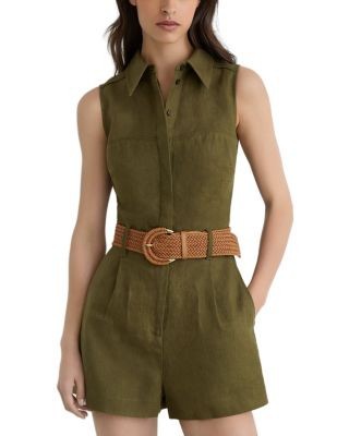 Reiss Taylor Linen Woven Belt Sleeveless Romper