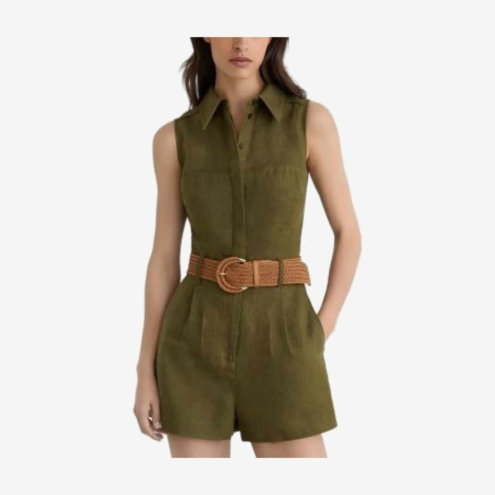 Reiss Taylor Linen Woven Belt Sleeveless Romper