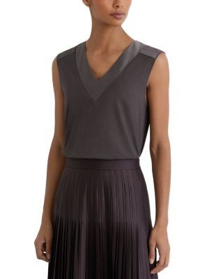 Reiss Silk Stretch Trim Sleeveless Top