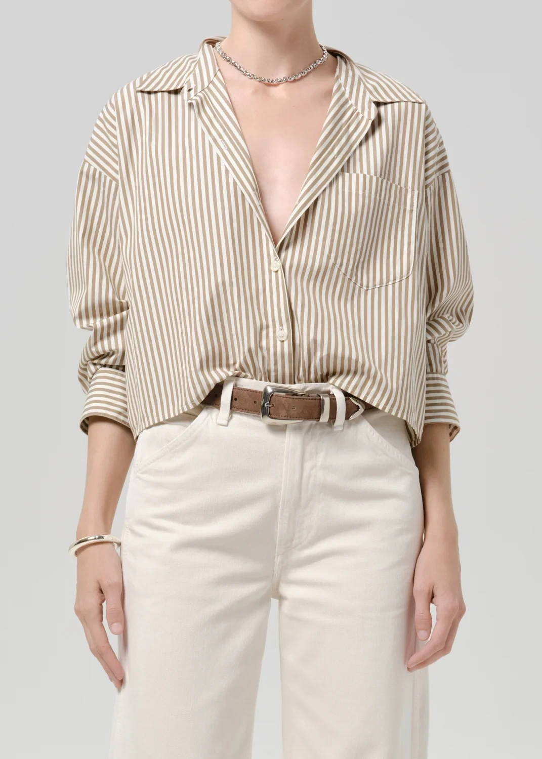Petit Ami Japanese Poplin Shirt in Sandatlas Stripe