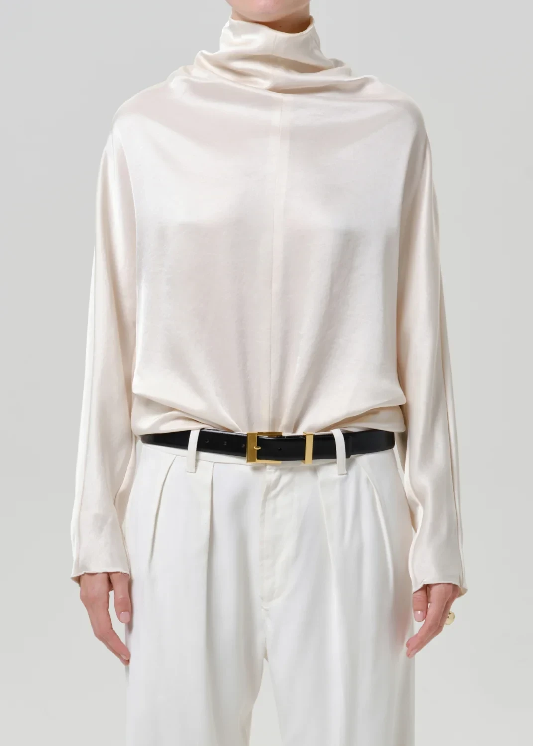 Ilaria Draped Japanese hammered Satin Top in Cream